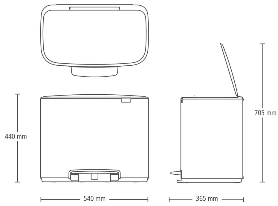 Matt fekete acél szelektív pedálos szemetes 33 l Bo – Brabantia
