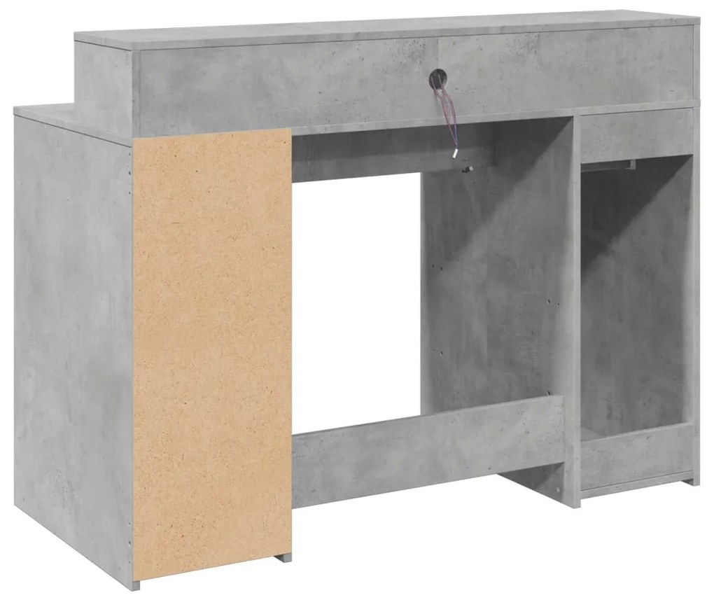 betonszürke szerelt fa íróasztal LED-világítással 120x55x91 cm