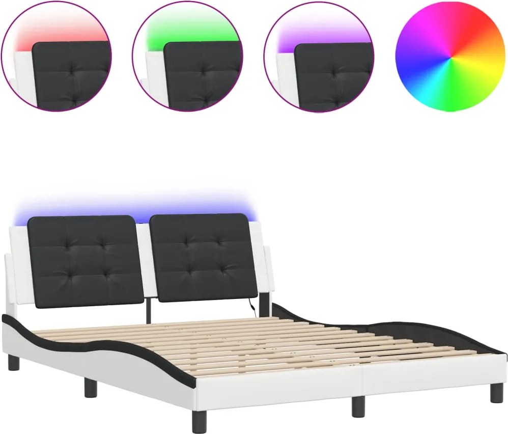 vidaXL fehér és fekete ágykeret LED-ekkel matrac nélkül Zadar 160 x 200 cm