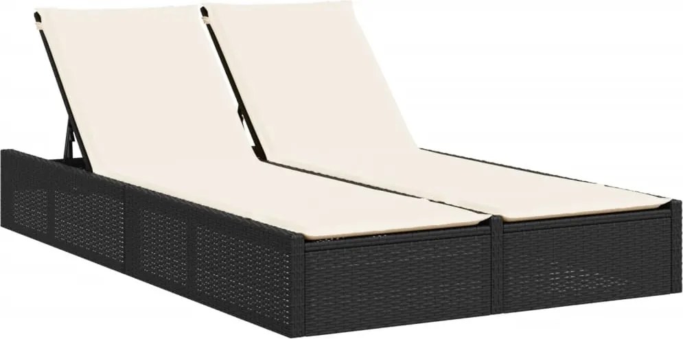 vidaXL fekete polyrattan dupla napozóágy párnával