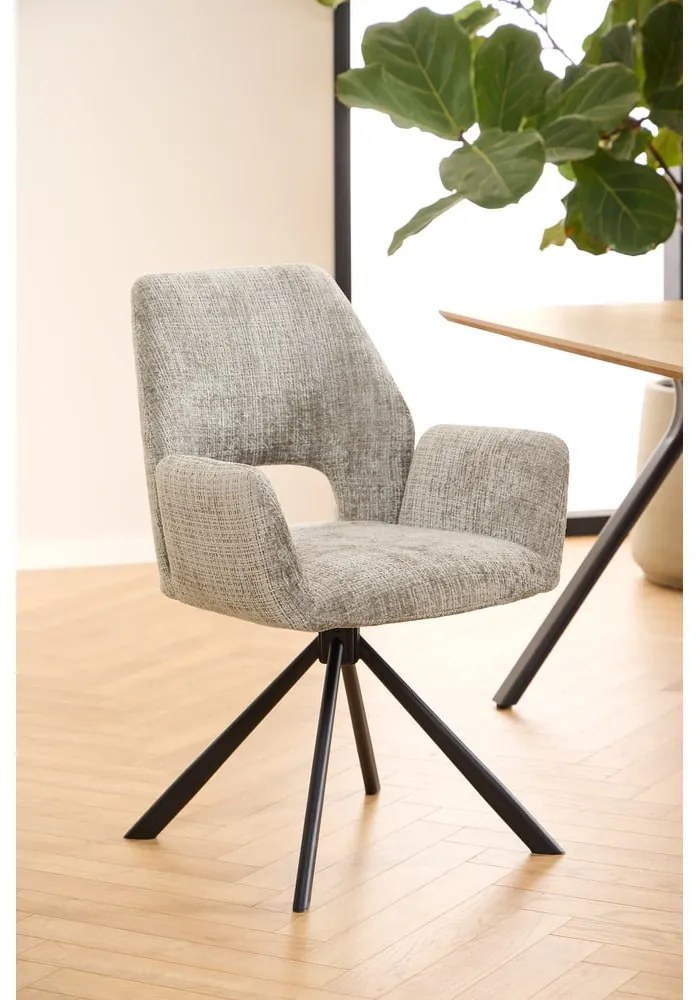 Világosszürke kárpitozott karfás étkezőfotel Graham – Actona