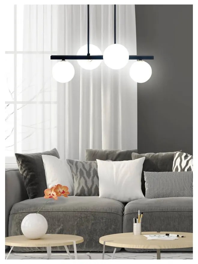 Fekete függőlámpa üveg búrával 25x59 cm Kama – Candellux Lighting