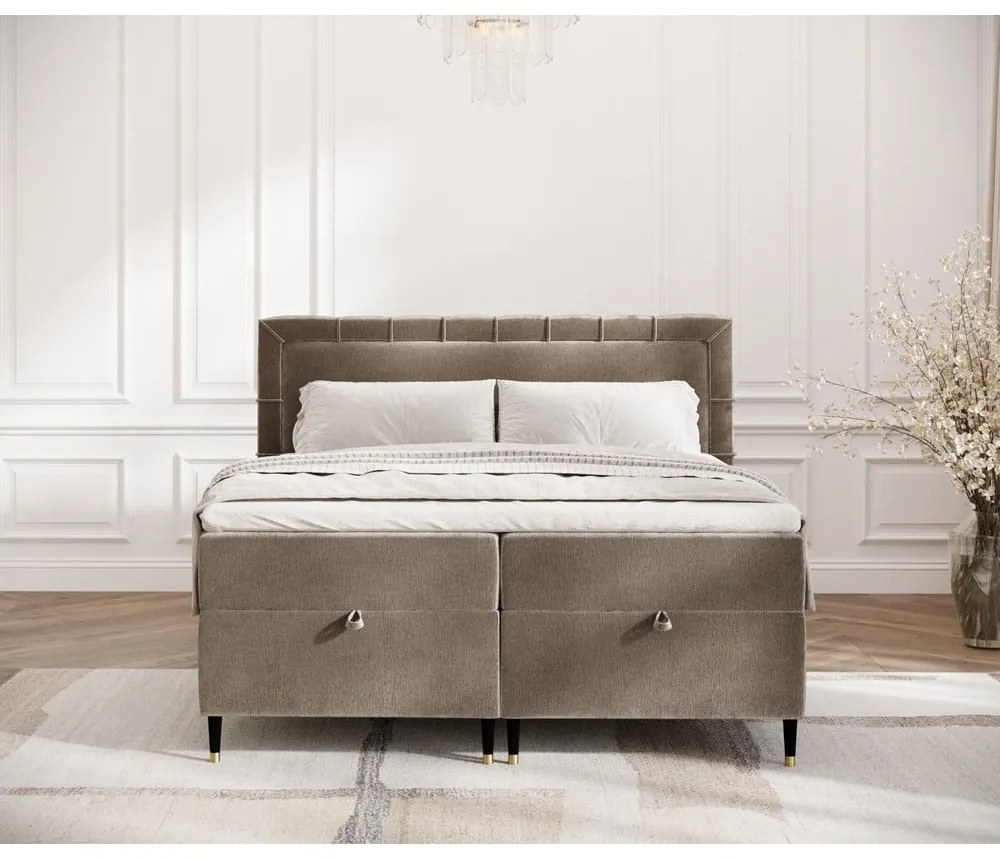 Bézs ágyneműtartós boxspring ágy 180x200 cm Voyage – Maison de Rêve