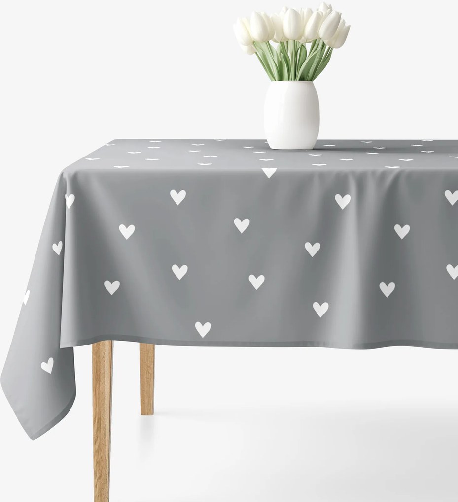 Goldea szögletes terítő 100% pamutvászon - szívecskék, szürke alapon 120 x 160 cm