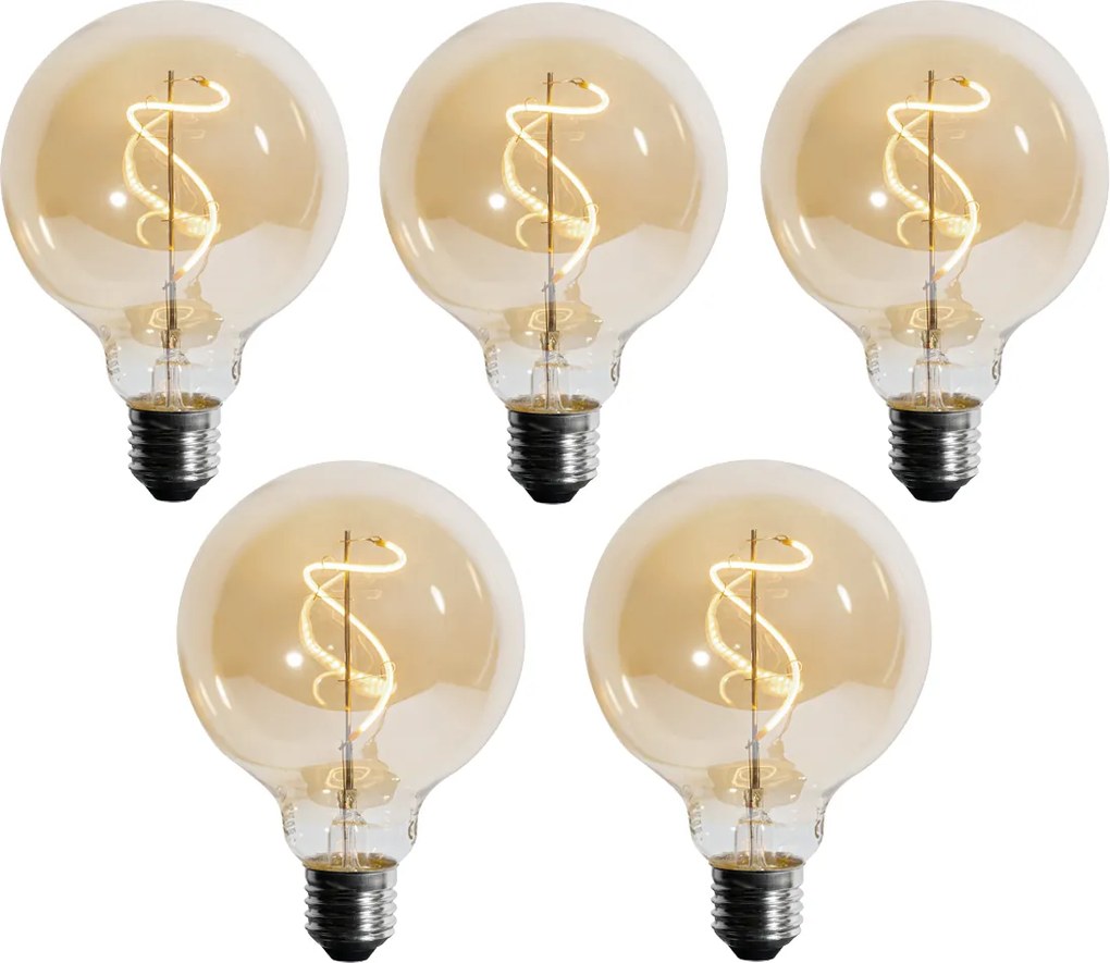 5 darabos E27 szabályozható LED spirál izzószálas G95 4W 270LM 2700K