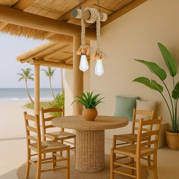 Brilagi - Csillár láncon KOS 2xE27/60W/230V bükkfa