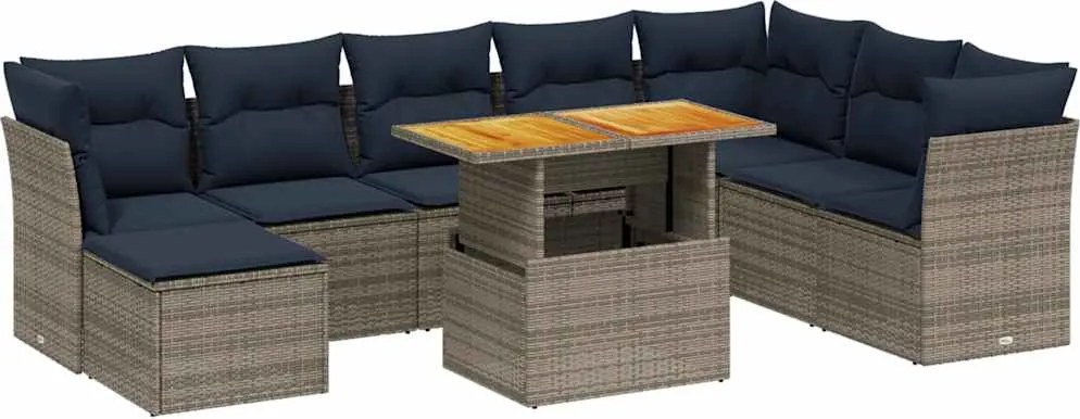 vidaXL 9 részes szürke polyrattan kerti ülőgarnitúra párnával