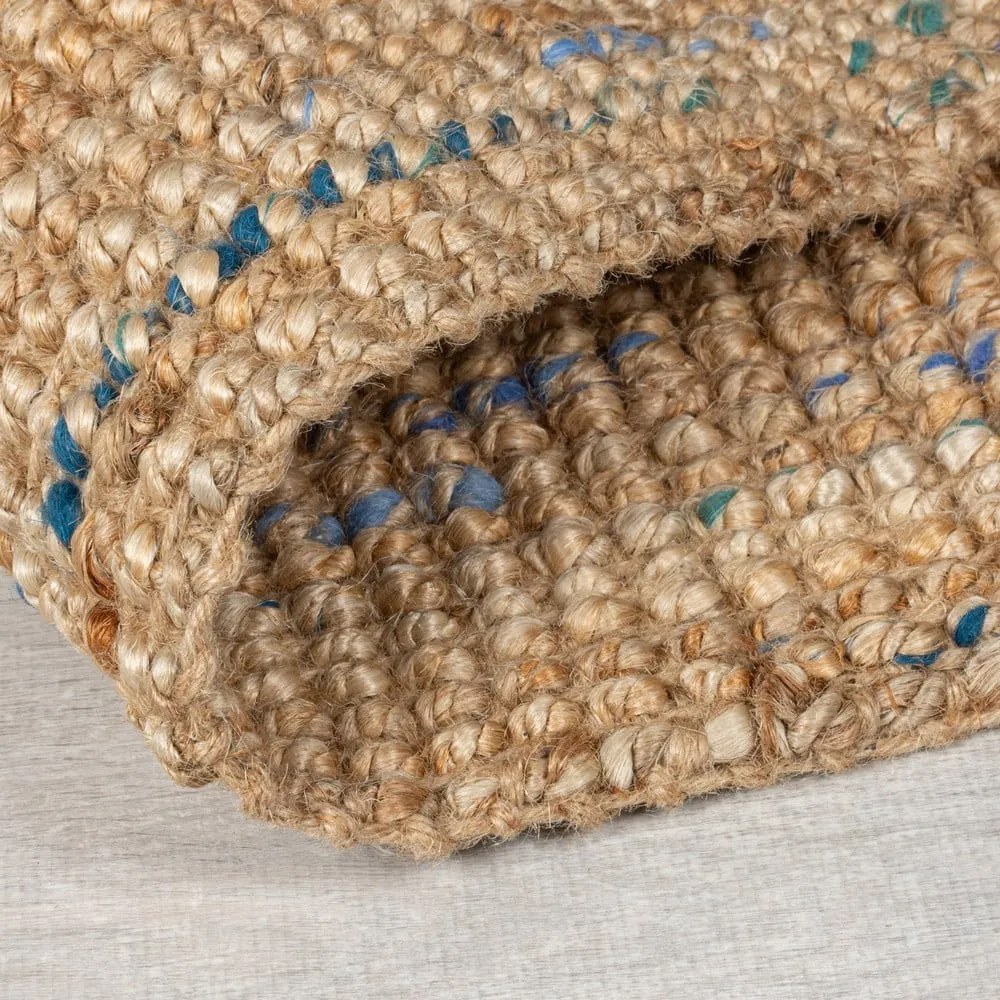 Kék-natúr színű kézi szövésű juta futószőnyeg 60x230 cm Jute Boucle Blue – Flair Rugs