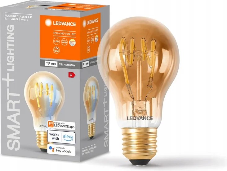 Led izzó E27 6W 40W 470lm Cct Tompítható Smart+ WiFi Filament Classic