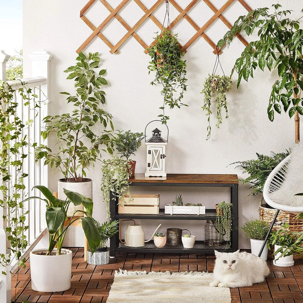 INDY előszobai pad cipőtartóval, 73x30x45cm, barna/fekete Vasagle