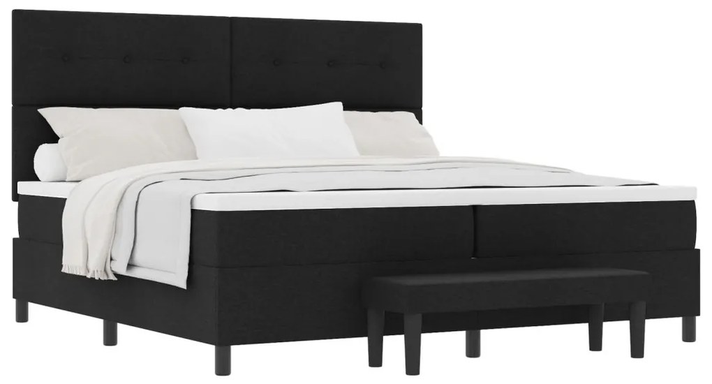 Boxspring ágy matraccal és paddal fekete 200x200 cm szövet