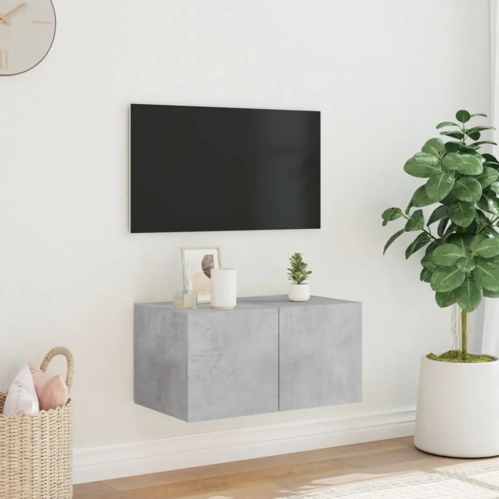 betonszürke falra szerelhető TV-szekrény LED-del 60x35x31 cm