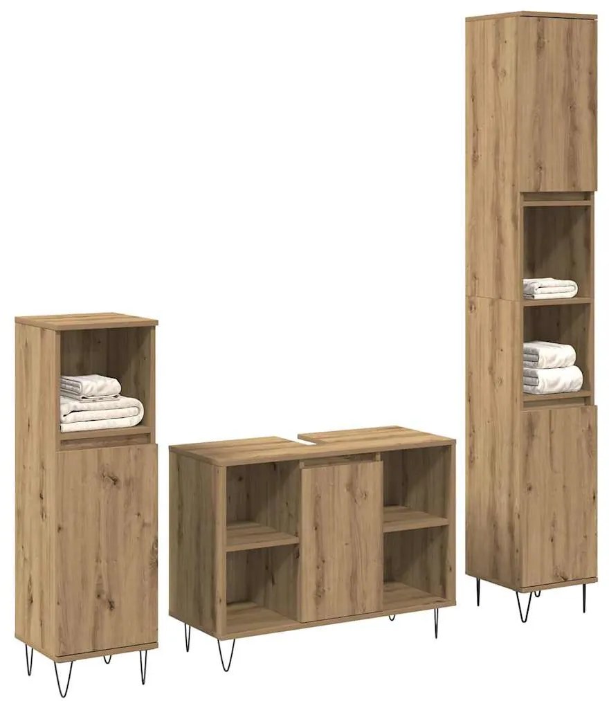 Fürdőszoba Bútor Szett 3 pcs Artisan tölgy 30 x 30 x 180 cm