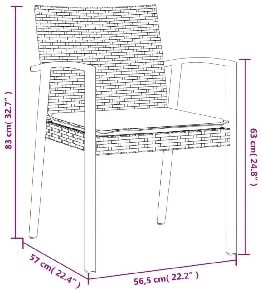 4 db fekete polyrattan kerti szék párnával 56,5x57x83 cm