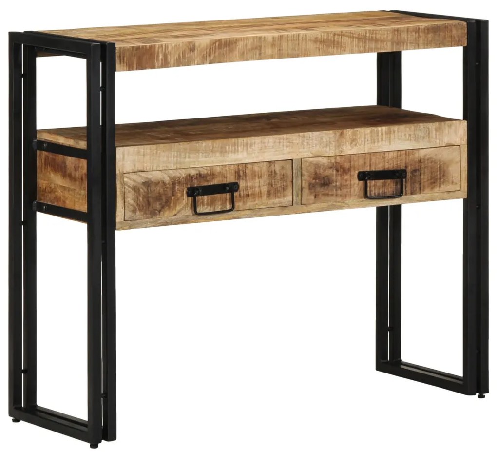 Végasztalok Fekete 90x33x75 cm Tömör Mangófából és Fémből