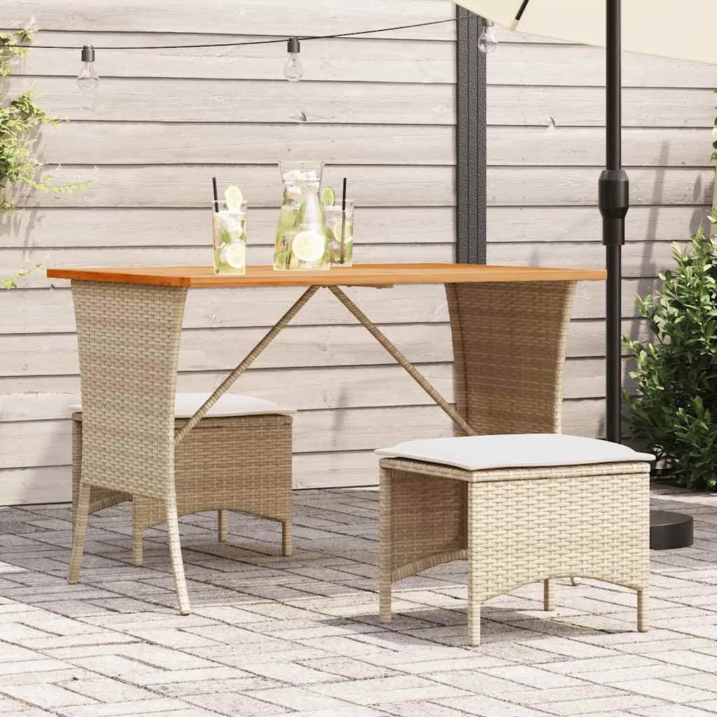 vidaXL bézs polyrattan akácfa lapos kerti asztal 105x75x72 cm