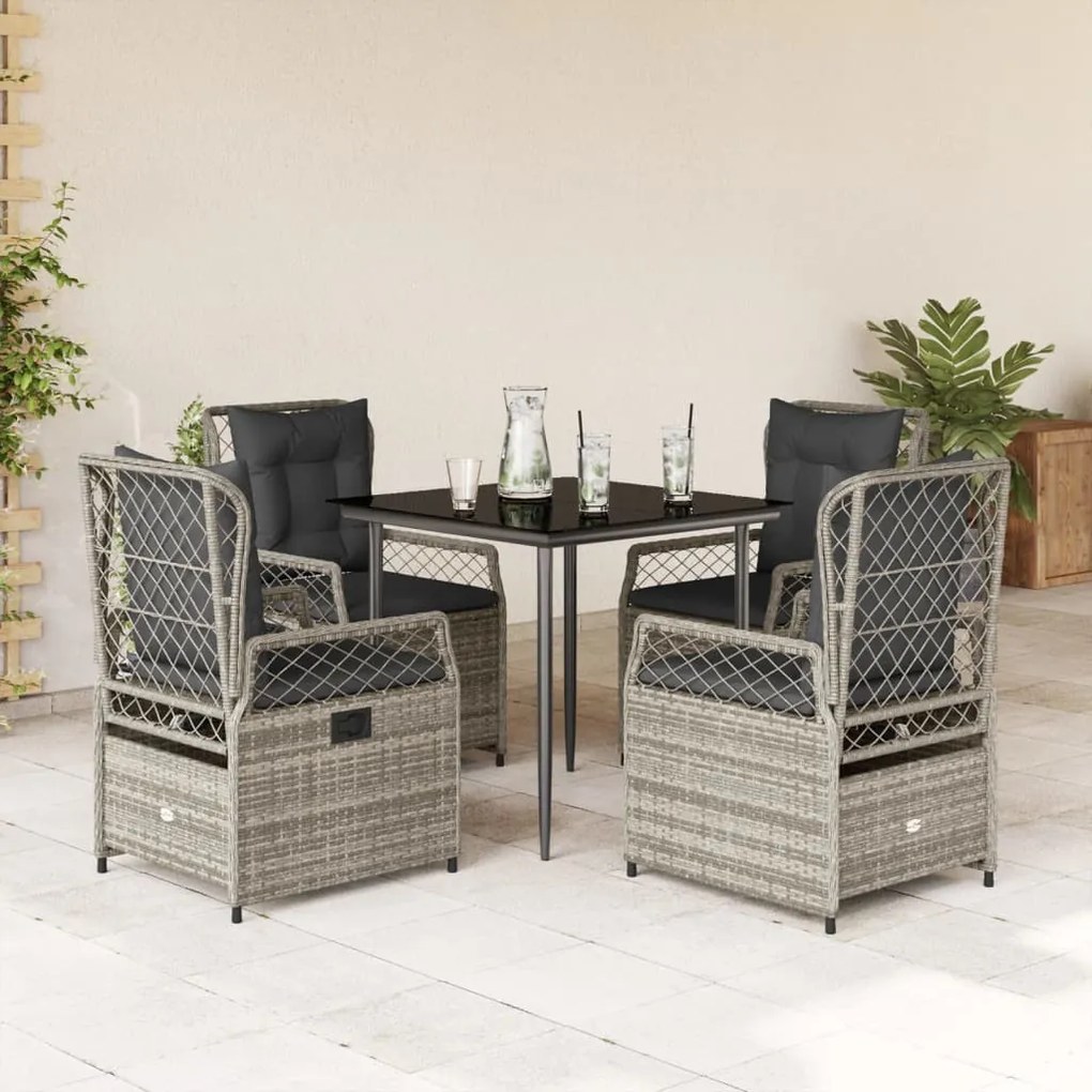 5 részes szürke polyrattan kerti étkezőgarnitúra párnával