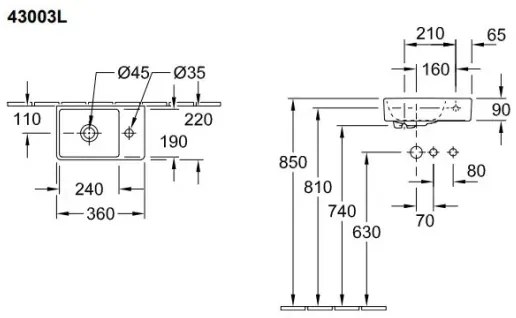Villeroy & Boch 43003L01 - AVENTO függesztett mosdó 36x22 cm kerámia/fehér
