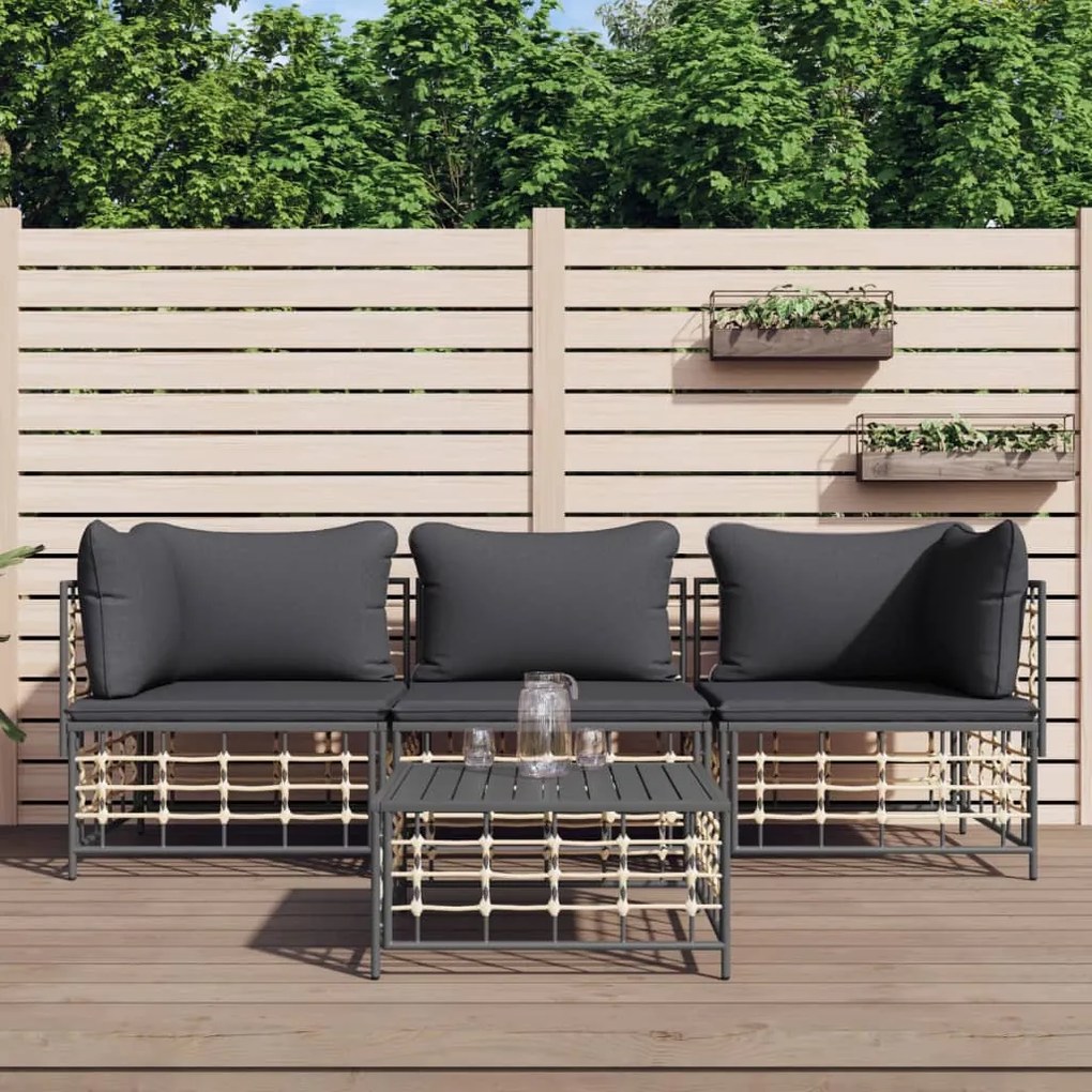4 részes antracitszürke polyrattan kerti ülőgarnitúra párnákkal