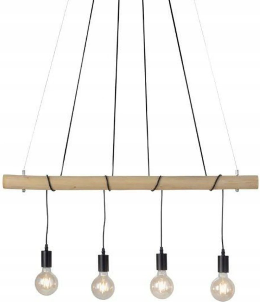 Leuchten Direkt Just Light függeszték, fekete/fa, fényerőszabályozható, 4x E2