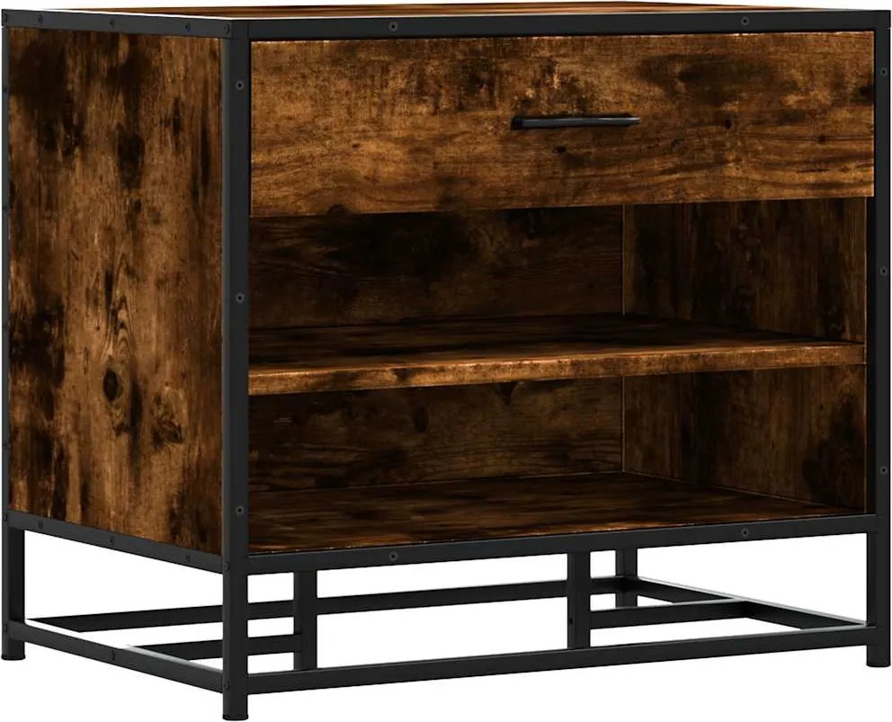 vidaXL cipőpad füstölt tölgy 60x40x53,5 cm fából és fémből készült