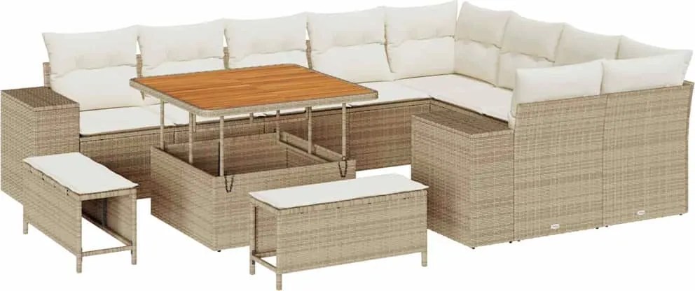 vidaXL Kerti Kanapé Szett párnával tárolóval 12 pcs Beige és krém