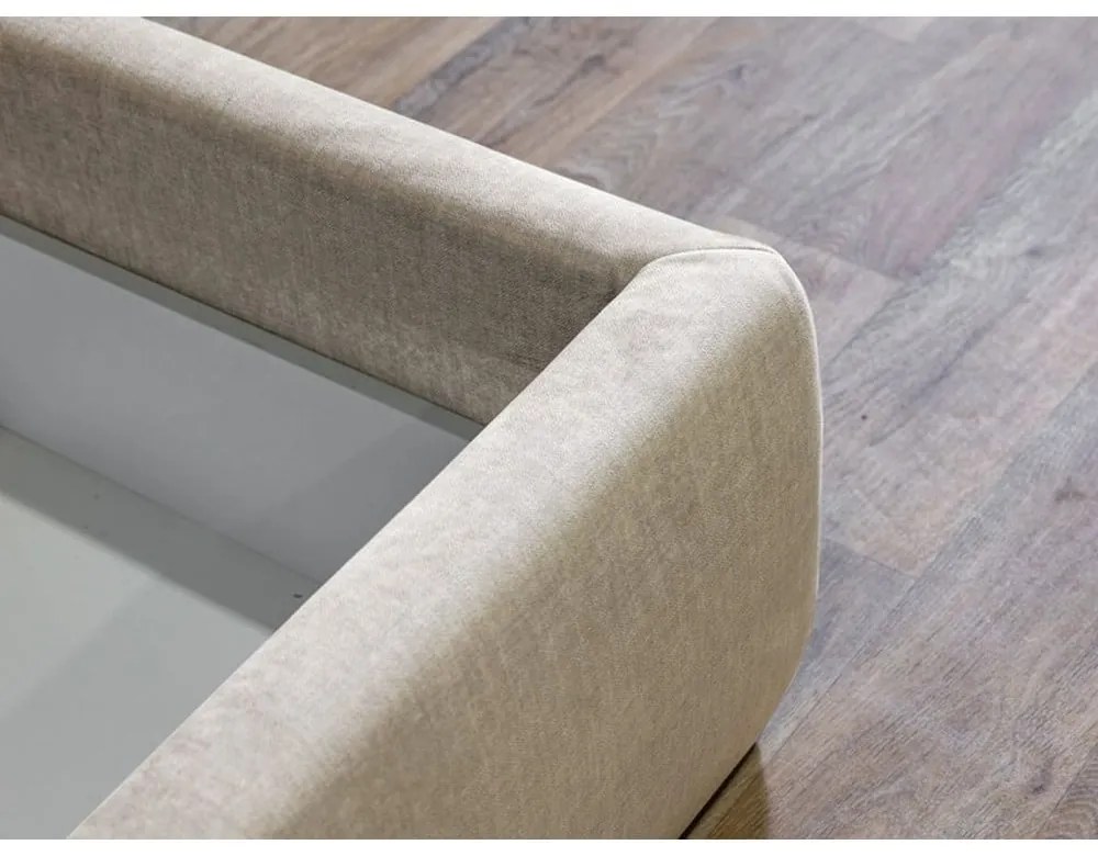 Bézs kárpitozott franciaágy tárolóhellyel ágyráccsal 160x200 cm Jade – Bobochic Paris