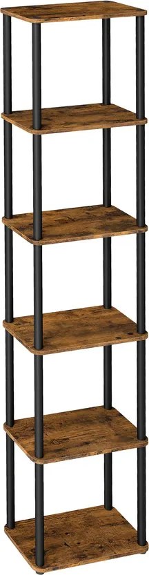 Szerszám nélküli, gyorsan összeszerelhető, 6 polcos tárolószekrény, barna/fekete