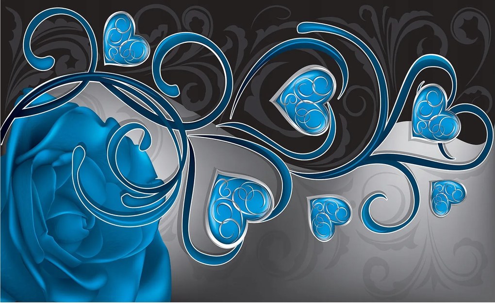 Fotótapéta Kék rózsa szívekkel, háttér színátmenetes 350x250 +ragasztó