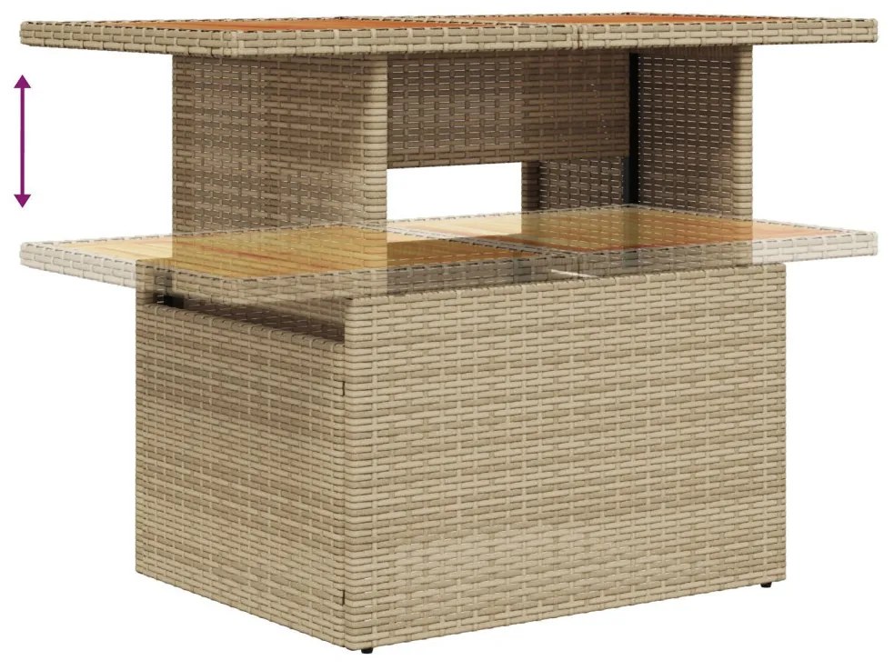 6 darabos kerti sofa készlet párnákkal bézs poli rattan akácfával, 2-személyes kerti sofa párnákkal bézs poli rattan