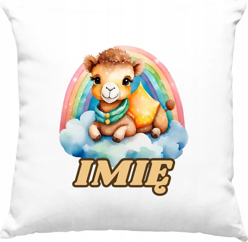 Gyerek párna Láma szivárvány +Név fehér