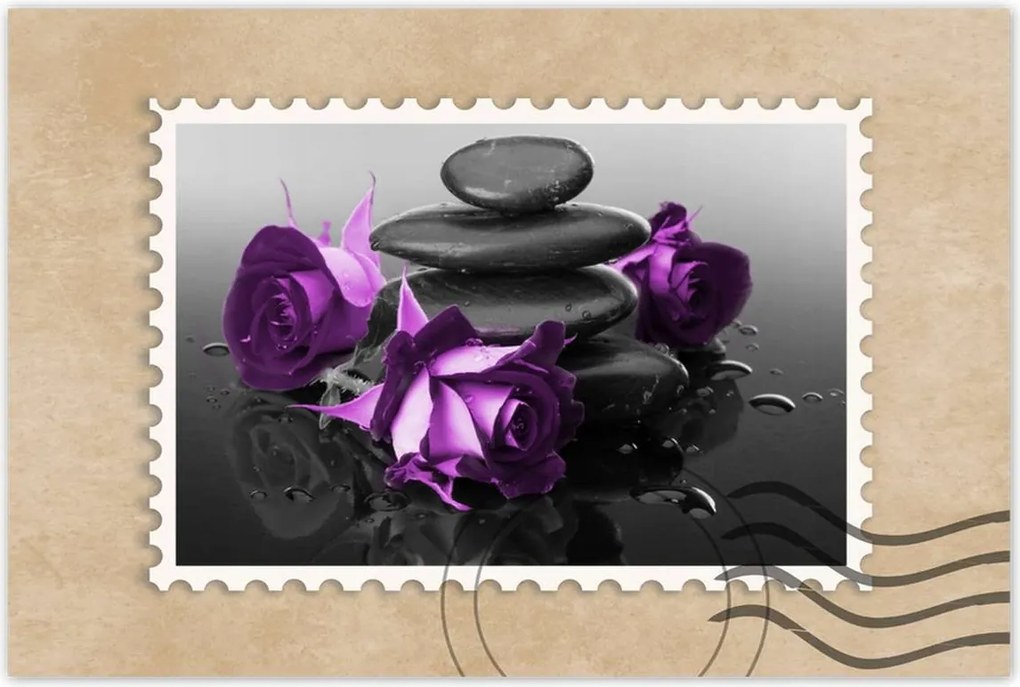 Poszterek 120x80 Lila rózsák Spa kő