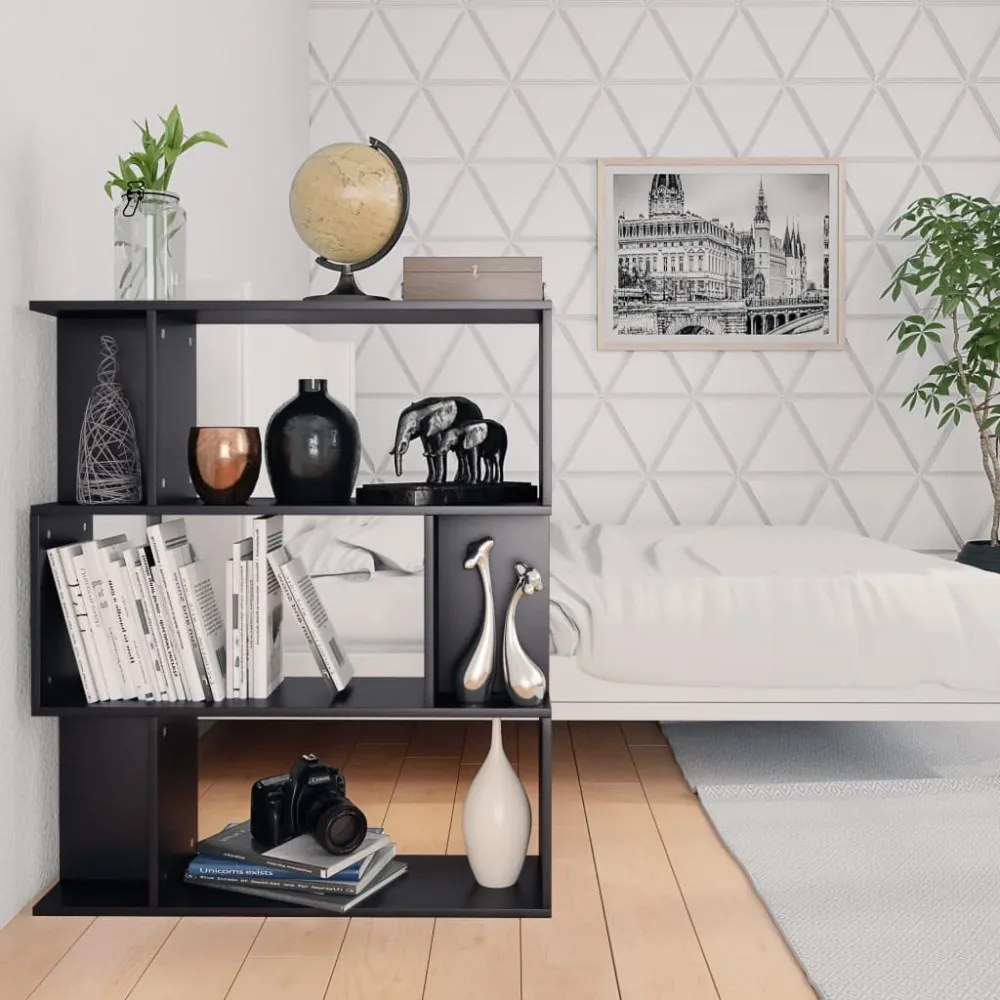 fekete szerelt fa könyvszekrény/térelválasztó 80 x 24 x 96 cm