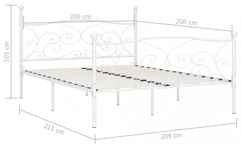 fehér fém ágykeret lécezett ágyráccsal 200 x 200 cm