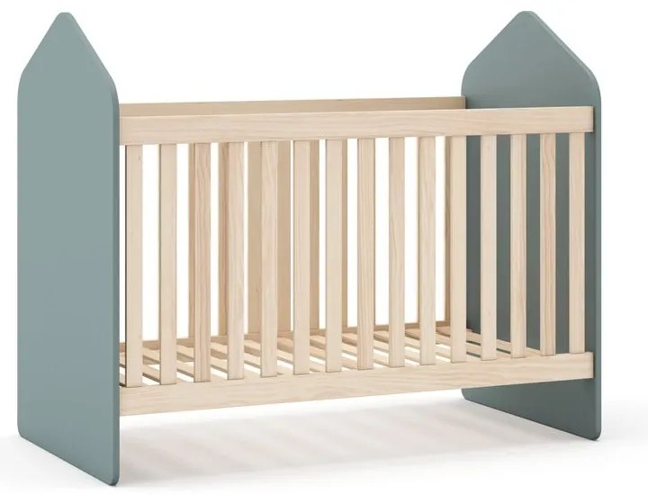 Natúr színű-szürkészöld babaágy 60x120 cm borovi fenyő dekorral Estefania – Marckeric
