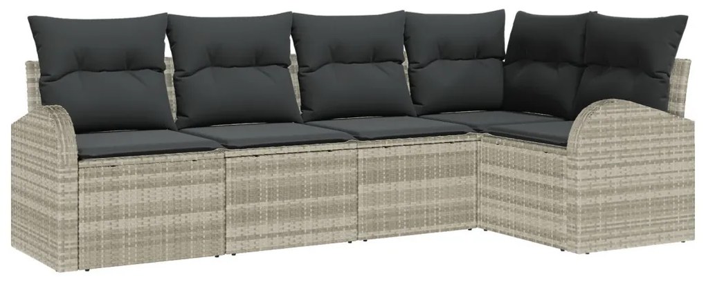 5 darabos kertkanapé szett párnákkal világosszürke poli rattan, 2 személyes kertkanapé tárolóval és párnákkal világosszürke poli rattan