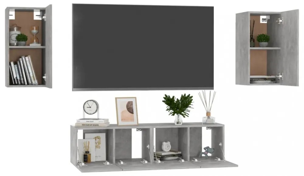 4 részes betonszürke szerelt fa TV-szekrényszett
