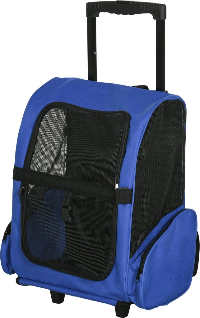 PawHut 2 az 1-ben Kiskedvenc Szállító Hátizsák vagy Utazókocsi Kutya és Macska Részére 2 Kerekével, Kihúzható Alumínium Fogantyúval, Zsebekkel 42x25x5