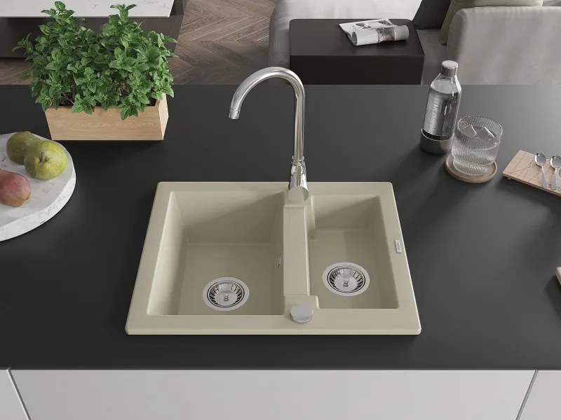 Mexen Carlos, gránit mosogató 582x475x177 mm, 1,5 kamrás, bézs, 6518581500-69