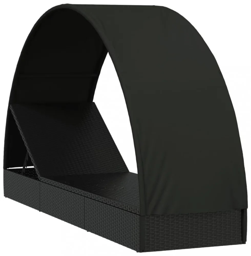 fekete polyrattan napágy kerek tetővel 211 x 57 x 140 cm