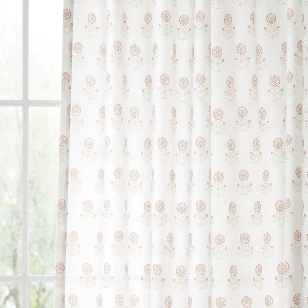 Fehér fényáteresztő függöny 140x183 cm Woodblock Floral – Pineapple Elephant