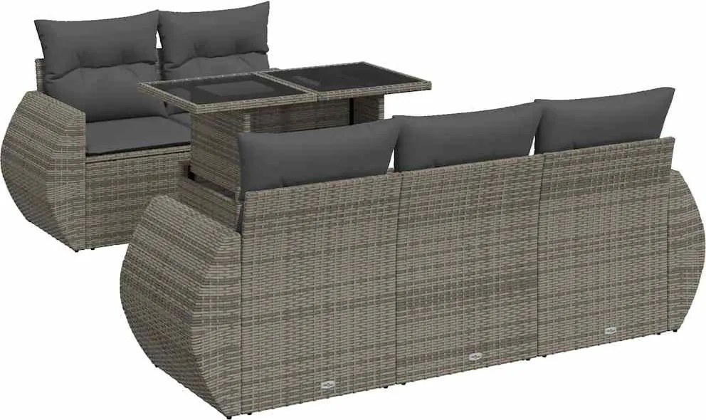 vidaXL 6 részes szürke polyrattan kerti ülőgarnitúra párnákkal