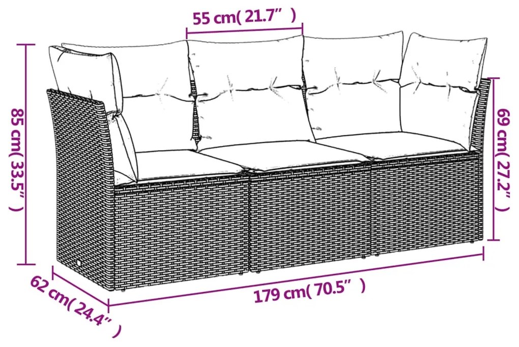 3 részes szürke polyrattan kerti ülőgarnitúra párnákkal