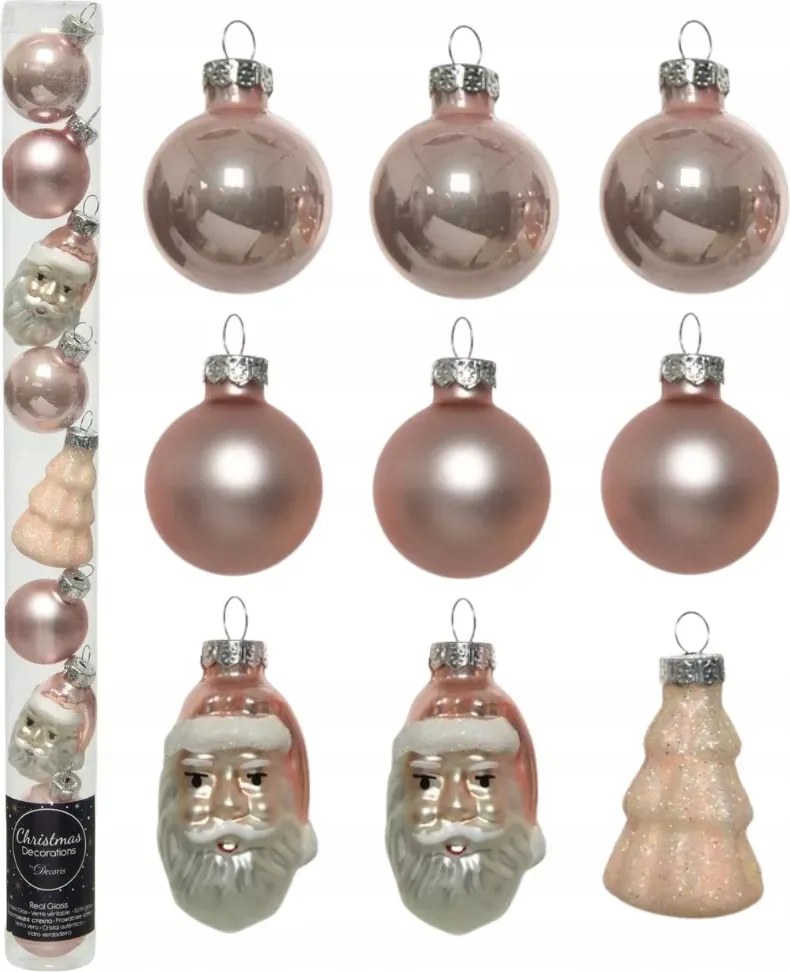 Karácsonyfa üveggömbök Mikulás karácsonyfa 9db púderrózsaszín karácsonyfa