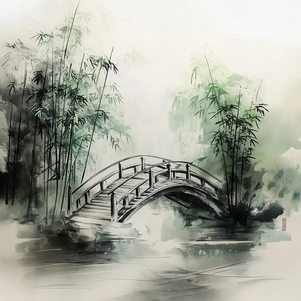 Vászonkép Canvas Grafika Japán Ázsia Park Kert Bambusz Híd 40x40