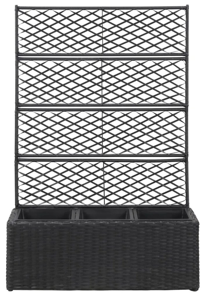 Fekete rácsos polyrattan magaságyás 3 kaspóval 83 x 30 x 130 cm