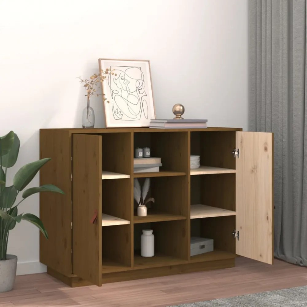 mézbarna tömör fenyőfa tálalószekrény 100 x 40 x 75 cm