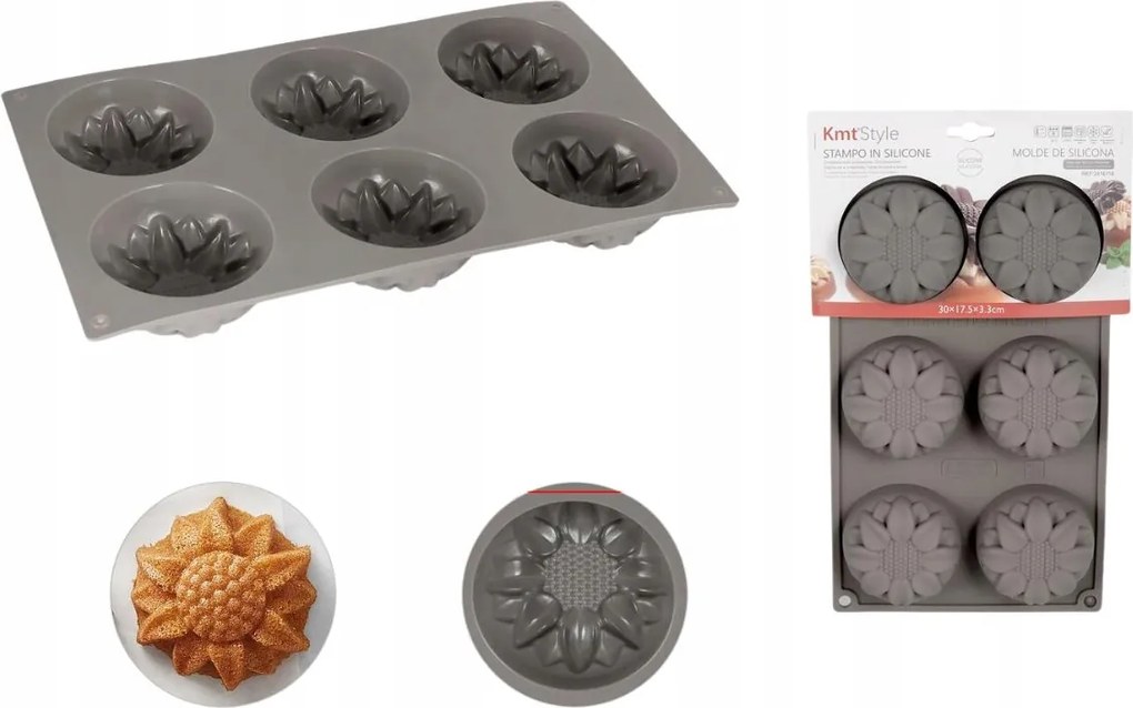 Szilikon muffin forma 6 db-os virág, szürke