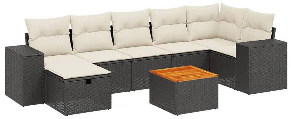 8 részes fekete polyrattan kerti ülőgarnitúra párnákkal