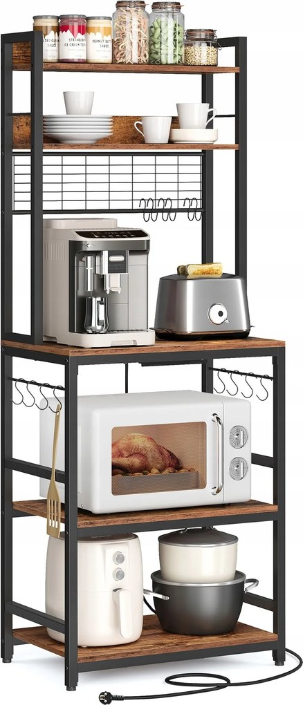 Nyitott konyhai polc tápellátással 4 aljzat 5 polc akasztó 170 cm